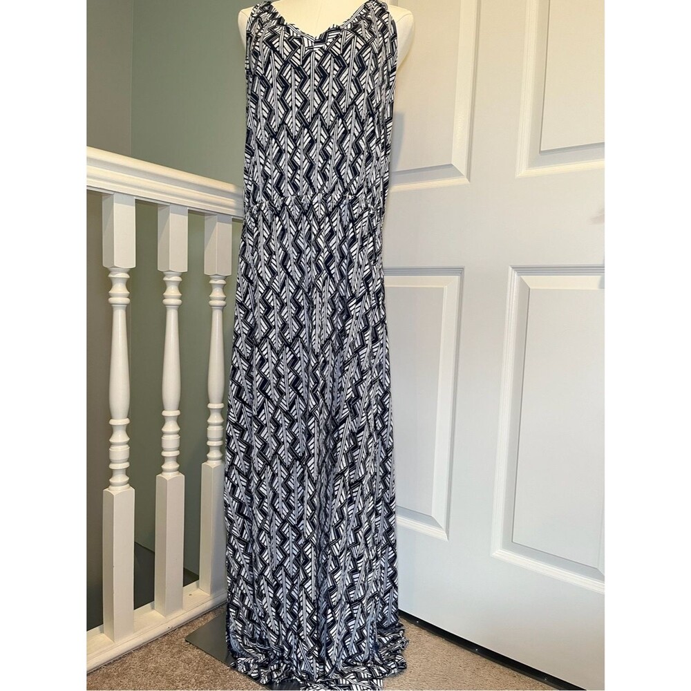 Lucky Brand Navy & White Geometric Tribal Aztec Chevron-Print Maxi Dress 2X